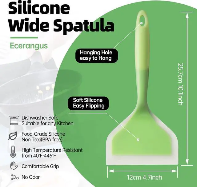 Alt view image 2 of 7 - 2 Pack Silicone Pancakes Spatula,Wide Pancakes Spatula Turner for Eggs Fish Pizza and Steak Shovel Omelette Spatulas for Nonstick Cookware,Heat Resistant Kitchen Flipper Spatulas for Cooking (GP)