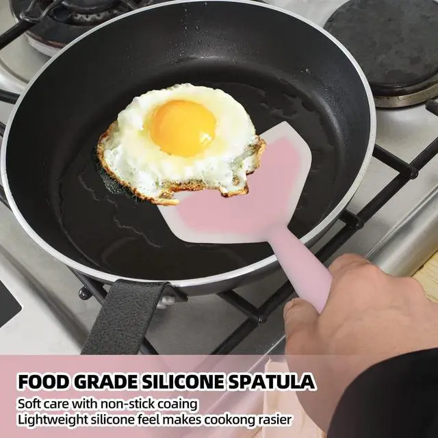 Alt view image 4 of 7 - 2 Pack Silicone Pancakes Spatula,Wide Pancakes Spatula Turner for Eggs Fish Pizza and Steak Shovel Omelette Spatulas for Nonstick Cookware,Heat Resistant Kitchen Flipper Spatulas for Cooking (GP)