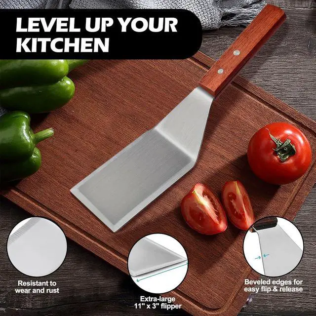 Alt view image 2 of 4 - Hamburger Spatula Turner, Stainless Steel Heavy Duty Spatula Turner, Metal Spatulas for Cast Iron Skillet, Grill Griddle Scraper Kitchen Cooking