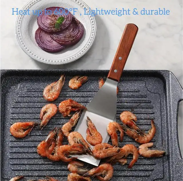 Alt view image 3 of 4 - Hamburger Spatula Turner, Stainless Steel Heavy Duty Spatula Turner, Metal Spatulas for Cast Iron Skillet, Grill Griddle Scraper Kitchen Cooking