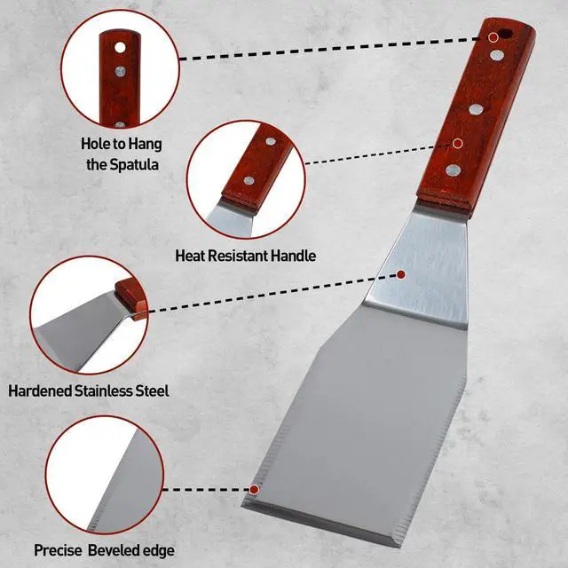 Alt view image 2 of 6 - Eggssentials Griddle Spatula Stainless Steel Grill Spatula Turner for Burgers, Cookies and Pancakes with Wooden Handle.