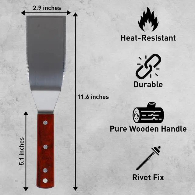 Alt view image 3 of 6 - Eggssentials Griddle Spatula Stainless Steel Grill Spatula Turner for Burgers, Cookies and Pancakes with Wooden Handle.