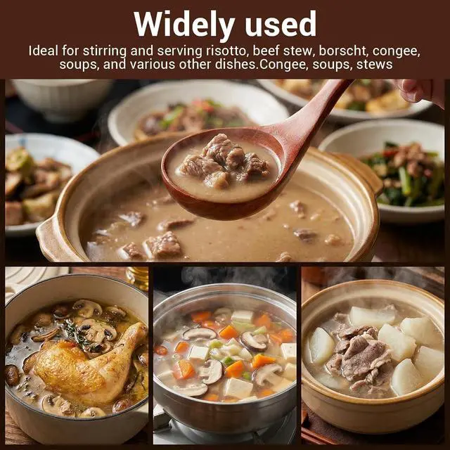 Alt view image 5 of 7 - Wooden Ladle with Handle, 11" Wooden Soup Ladle 3 fl oz Extra Large Kitchen Wood Scoop Deep Teak Wood Spoon Utensil for Cooking Serving Cookware, Sustainable Natural Texture (Bigger and Deeper)