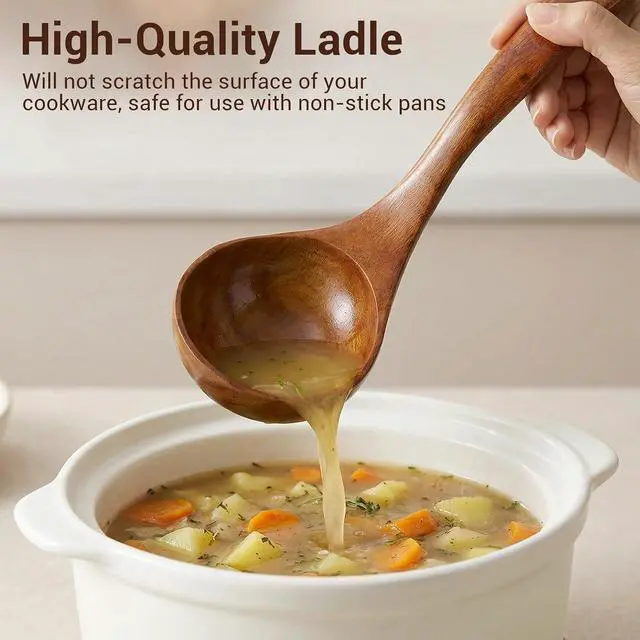 Alt view image 7 of 7 - Wooden Ladle with Handle, 11" Wooden Soup Ladle 3 fl oz Extra Large Kitchen Wood Scoop Deep Teak Wood Spoon Utensil for Cooking Serving Cookware, Sustainable Natural Texture (Bigger and Deeper)