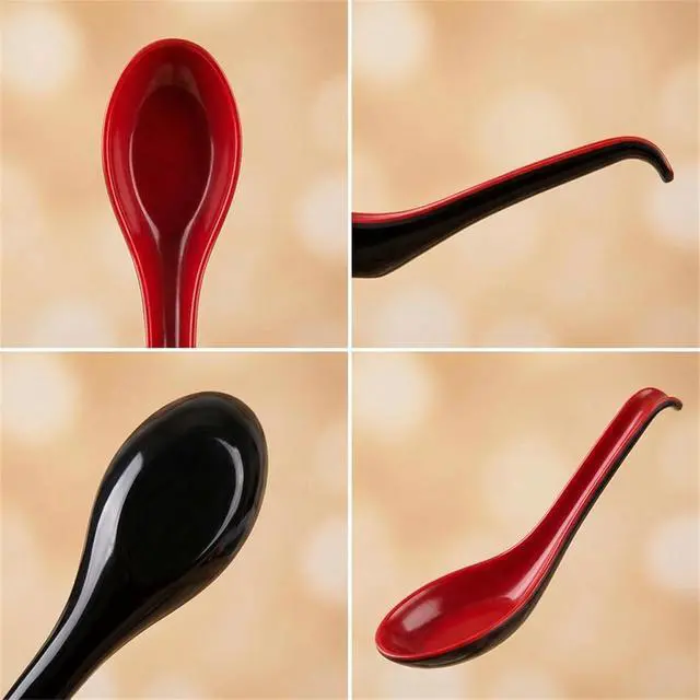 Alt view image 3 of 7 - 6Pcs Asian Soup Spoons Long Handle with Hook Red and Black Chinses Ramen Spoon Japanese Ramen Wontons Soba Rice Noodle Pho Kitchen Flatware