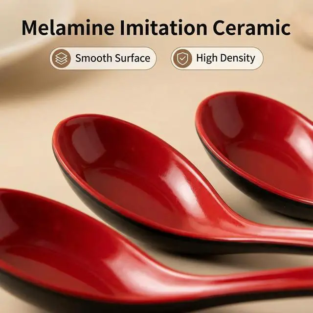 Alt view image 6 of 7 - 6Pcs Asian Soup Spoons Long Handle with Hook Red and Black Chinses Ramen Spoon Japanese Ramen Wontons Soba Rice Noodle Pho Kitchen Flatware