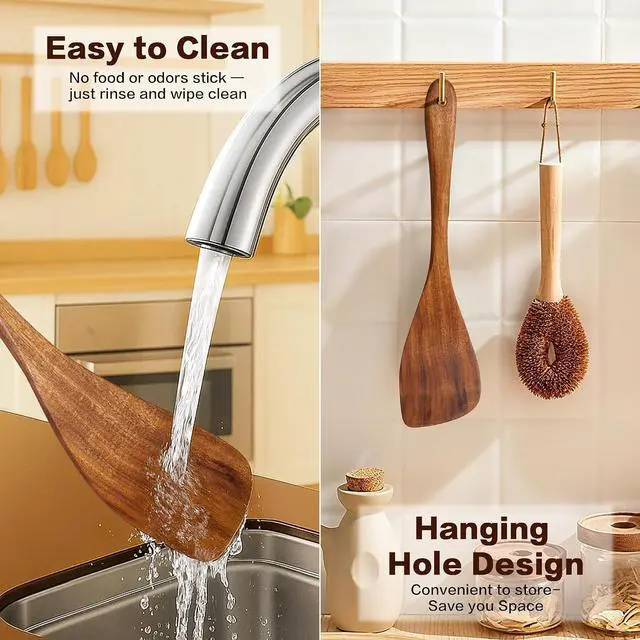 Alt view image 5 of 5 - Jilla-hla Wooden Spatula Nonstick Turner Acacia Wood, Right Long Handle Flat Frying Spatulas Handmade for Mother Wife Grandma Her Kitchen Gift, Ideal Cookware Utensils for Cooking Eggs, Fish, Pancakes