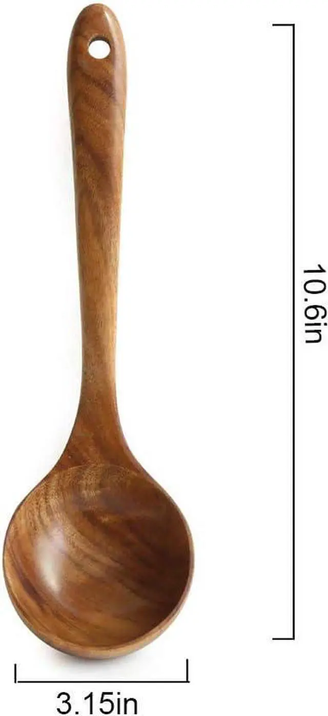Alt view image 2 of 7 - Teak Kitchen Utensils,Wooden Soup Spoon Kitchenware Seasoning Scoop Dipping,Oil Dipper,Meal Rice Scoop,Natural Utensils Handcrafted Cutlery Tool (soup spoon(10.6x3.15in))