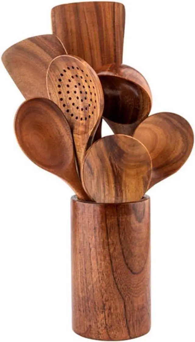 Alt view image 3 of 7 - Teak Kitchen Utensils,Wooden Soup Spoon Kitchenware Seasoning Scoop Dipping,Oil Dipper,Meal Rice Scoop,Natural Utensils Handcrafted Cutlery Tool (soup spoon(10.6x3.15in))