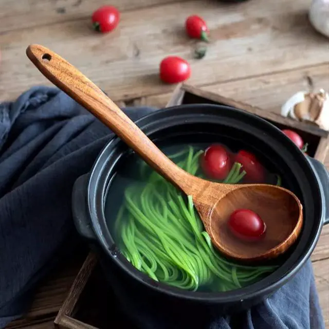 Alt view image 4 of 7 - Teak Kitchen Utensils,Wooden Soup Spoon Kitchenware Seasoning Scoop Dipping,Oil Dipper,Meal Rice Scoop,Natural Utensils Handcrafted Cutlery Tool (soup spoon(10.6x3.15in))