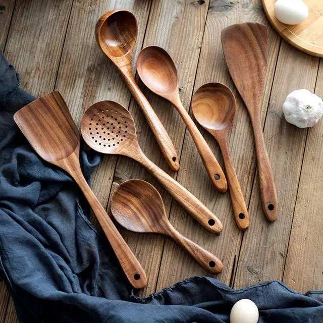 Alt view image 7 of 7 - Teak Kitchen Utensils,Wooden Soup Spoon Kitchenware Seasoning Scoop Dipping,Oil Dipper,Meal Rice Scoop,Natural Utensils Handcrafted Cutlery Tool (soup spoon(10.6x3.15in))