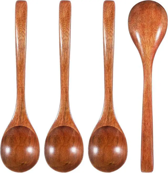 Main image of 4 PCS Wooden Spoons for Eating, 7 Inch Wood Soup Spoons, Wooden Eating Spoon Wood Serving Table Spoon Set for Tea, Coffee Desserts Cereal