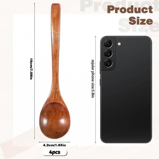 Alt view image 2 of 7 - 4 PCS Wooden Spoons for Eating, 7 Inch Wood Soup Spoons, Wooden Eating Spoon Wood Serving Table Spoon Set for Tea, Coffee Desserts Cereal