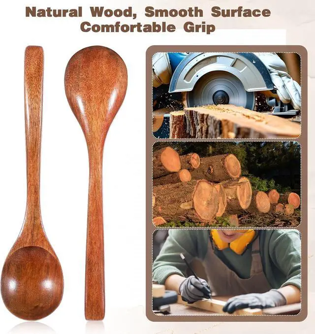 Alt view image 3 of 7 - 4 PCS Wooden Spoons for Eating, 7 Inch Wood Soup Spoons, Wooden Eating Spoon Wood Serving Table Spoon Set for Tea, Coffee Desserts Cereal