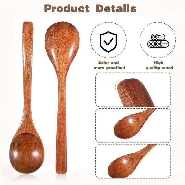 Alt view image 6 of 7 - 4 PCS Wooden Spoons for Eating, 7 Inch Wood Soup Spoons, Wooden Eating Spoon Wood Serving Table Spoon Set for Tea, Coffee Desserts Cereal