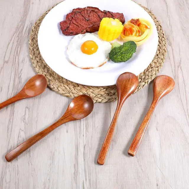 Alt view image 7 of 7 - 4 PCS Wooden Spoons for Eating, 7 Inch Wood Soup Spoons, Wooden Eating Spoon Wood Serving Table Spoon Set for Tea, Coffee Desserts Cereal