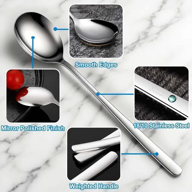Alt view image 3 of 7 - Set of 6 Premium Korean Soup Spoons, 8 Inch