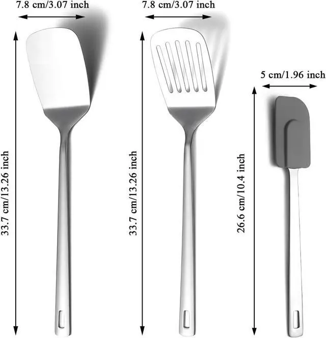 Alt view image 2 of 7 - Berglander Stainless Steel Spatulas Set 3pcs, Metal Spatula Solid&Slotted&Flexible Turner, Heavy Duty Sturdy Kitchen Spatula, High Heat Resistant Cooking Utensils for Nonstick Cookware