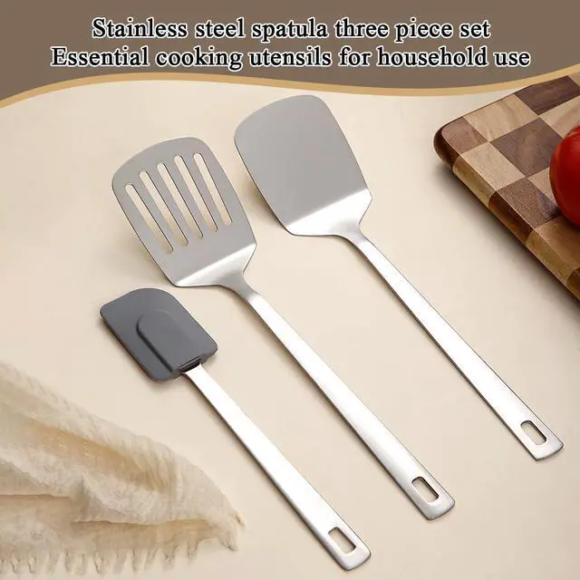 Alt view image 3 of 7 - Berglander Stainless Steel Spatulas Set 3pcs, Metal Spatula Solid&Slotted&Flexible Turner, Heavy Duty Sturdy Kitchen Spatula, High Heat Resistant Cooking Utensils for Nonstick Cookware