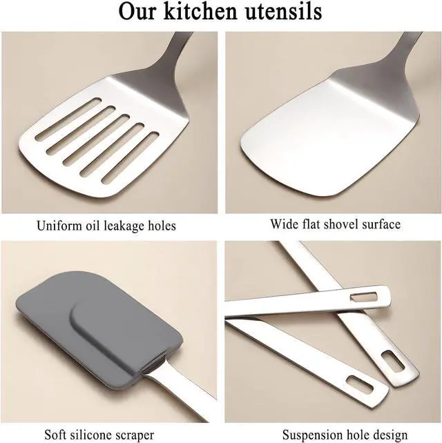 Alt view image 5 of 7 - Berglander Stainless Steel Spatulas Set 3pcs, Metal Spatula Solid&Slotted&Flexible Turner, Heavy Duty Sturdy Kitchen Spatula, High Heat Resistant Cooking Utensils for Nonstick Cookware