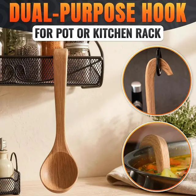 Alt view image 7 of 7 - Bamboo Ladle for Soup, 10.8x2.8 In, Deep Bowl, Hook-End Handle