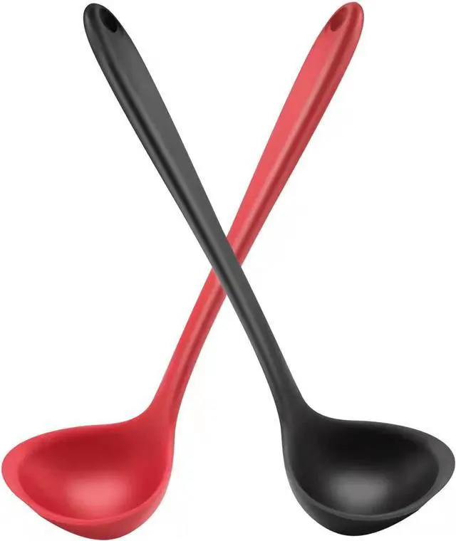 Main image of 12" Silicone Ladle Spoon Set of 2, Long handle soup spoons Seamless & Nonstick, Heat resistant 600 °F Kitchen Soup Ladles for Cooking.