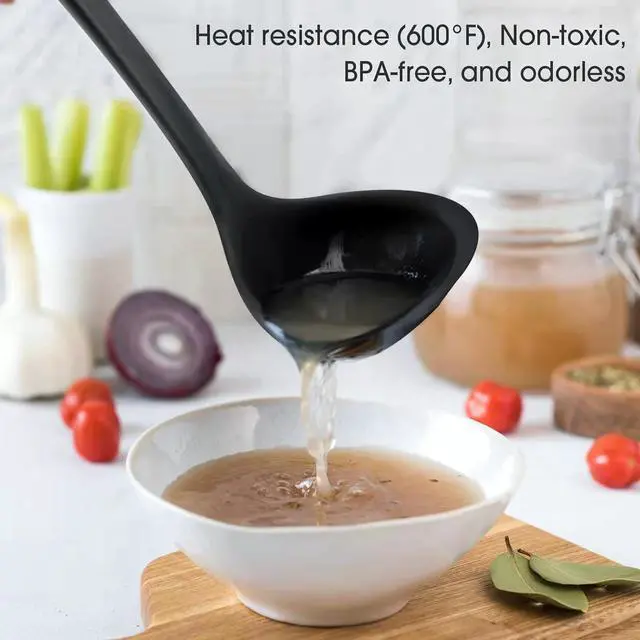 Alt view image 2 of 6 - 12" Silicone Ladle Spoon Set of 2, Long handle soup spoons Seamless & Nonstick, Heat resistant 600 °F Kitchen Soup Ladles for Cooking.