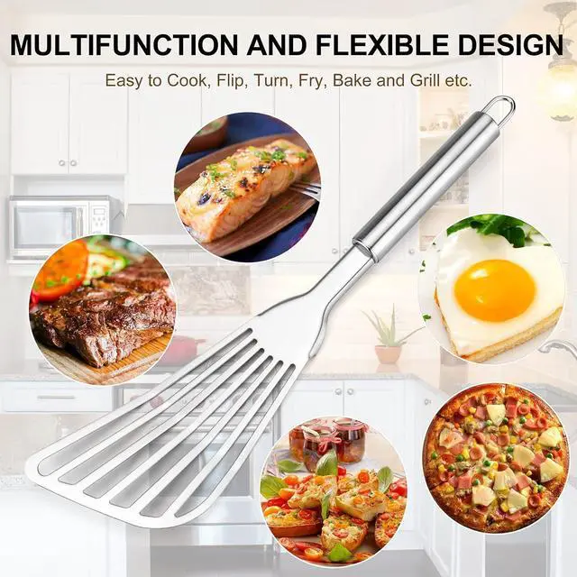 Alt view image 6 of 7 - Cualork 2-Piece Premium Fish Spatula Set, Big Size Stainless Steel, Thickness Blade Turner for Cooking, Flipping, Frying and Grilling