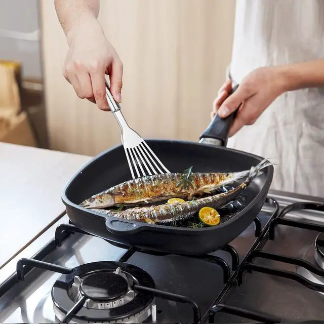 Alt view image 7 of 7 - Cualork 2-Piece Premium Fish Spatula Set, Big Size Stainless Steel, Thickness Blade Turner for Cooking, Flipping, Frying and Grilling