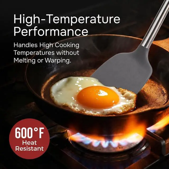 Alt view image 4 of 7 - Silicone Spatula Set (2-Pc) - 600°F Heat Resistant, BPA Free, Non-Scratch, Dishwasher Safe I Slotted & Solid Kitchen Spatula Turners I Ideal for Eggs, Pancakes, Fish I Stainless Steel I Gray