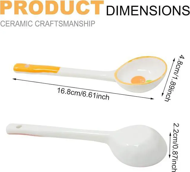 Alt view image 2 of 7 - Honbay 4PCS Long Handle Ceramic Soup Spoons Cute Fruit Strawberry Orange Peach Pattern Tablespoons Porcelain Spoon with Hanging Hole for Coffee Fruit Dip Stew Porridge Yogurt Ice Cream Desserts