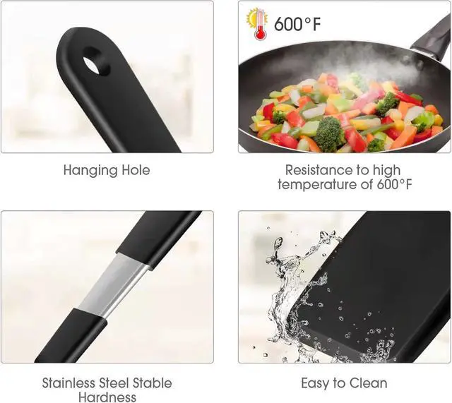 Alt view image 2 of 6 - Mini Serving Spatula 2pcs set, Silicone Serve Turner Heat-Resistant Cookie Slotted Spatula, For Kitchen Cooking. (Black)