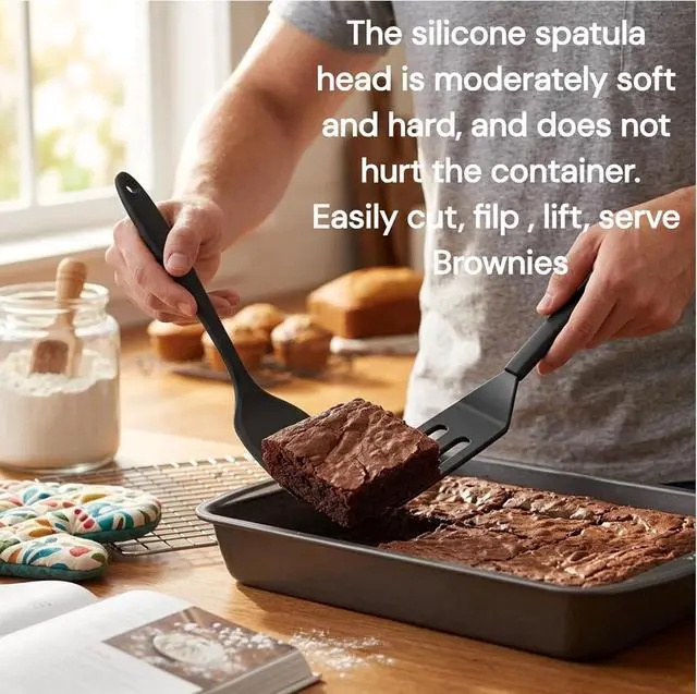 Alt view image 6 of 6 - Mini Serving Spatula 2pcs set, Silicone Serve Turner Heat-Resistant Cookie Slotted Spatula, For Kitchen Cooking. (Black)