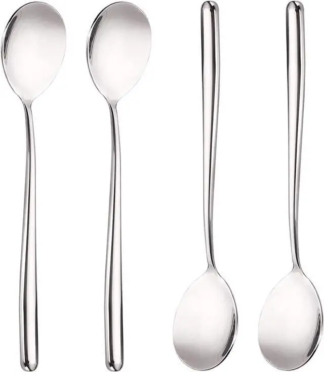 Main image of Stainless Steel Spoon,Long handle Great Circle Soup Spoons Korean Long Handled Soup Spoon,Stainless Steel Round handle Bar Spoons Silver Set of 4