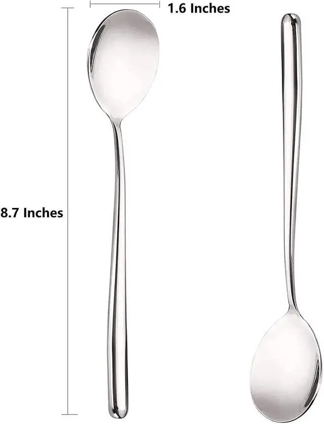 Alt view image 2 of 3 - Stainless Steel Spoon,Long handle Great Circle Soup Spoons Korean Long Handled Soup Spoon,Stainless Steel Round handle Bar Spoons Silver Set of 4