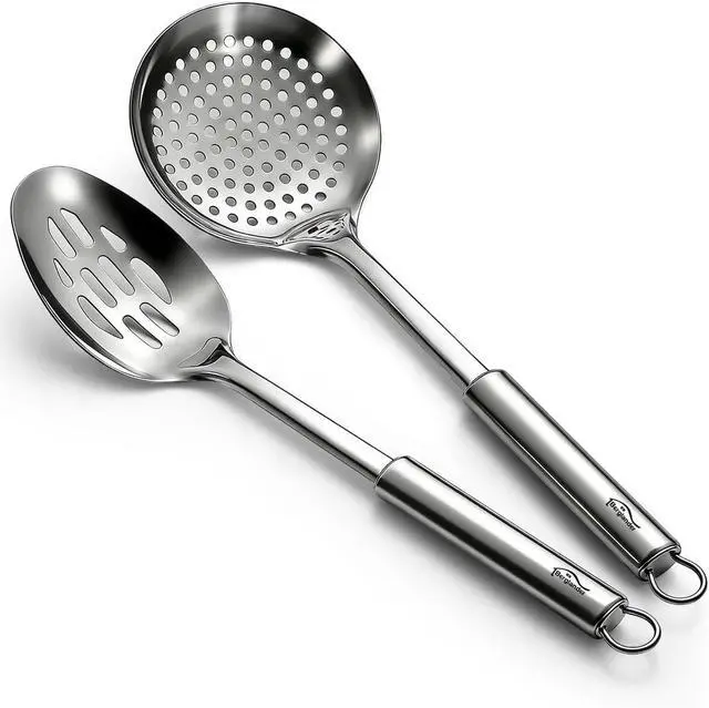 Main image of Berglander Kitchen Skimmer Slotted Spoons for Straining 2 pcs 13", Stainless Steel Kitchen Spider Strainer Ladle Spoon for Straining Pasta/Cooking/Frying/Noodle, Metal Kitchen Utensils Pasta Spoon