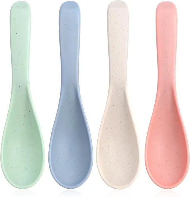 Main image of 4 Pcs Asian Soup Spoons, 5.9 Inch Wheat Straw Spoons