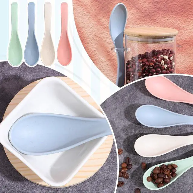 Alt view image 7 of 7 - 4 Pcs Asian Soup Spoons, 5.9 Inch Wheat Straw Spoons