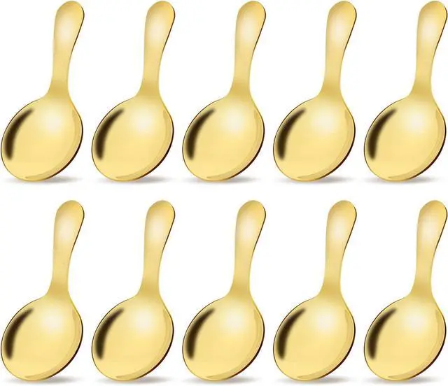 Main image of 10 Pack 3.54 inch Short Handle Spoons Stainless Steel Dessert Tasting Spoon Condiments Spoon for Tea Coffee Sugar Kitchen Home Restaurant - Golden