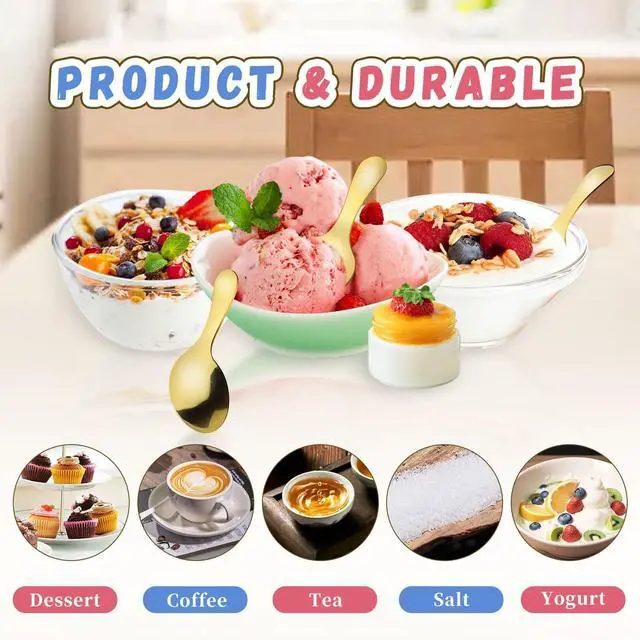 Alt view image 4 of 6 - 10 Pack 3.54 inch Short Handle Spoons Stainless Steel Dessert Tasting Spoon Condiments Spoon for Tea Coffee Sugar Kitchen Home Restaurant - Golden