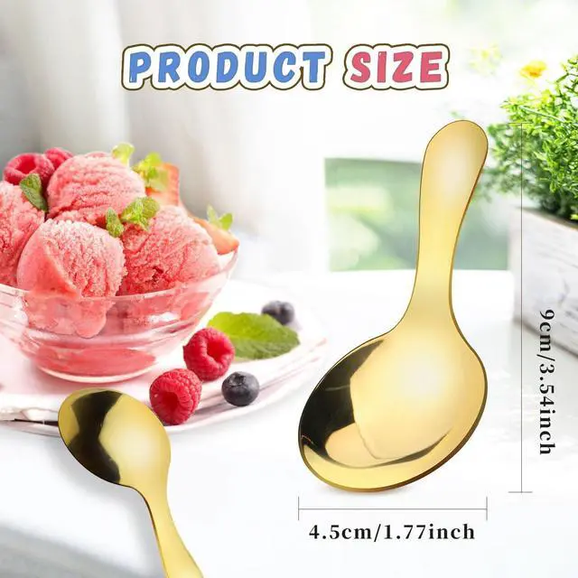 Alt view image 2 of 6 - 10 Pack 3.54 inch Short Handle Spoons Stainless Steel Dessert Tasting Spoon Condiments Spoon for Tea Coffee Sugar Kitchen Home Restaurant - Golden