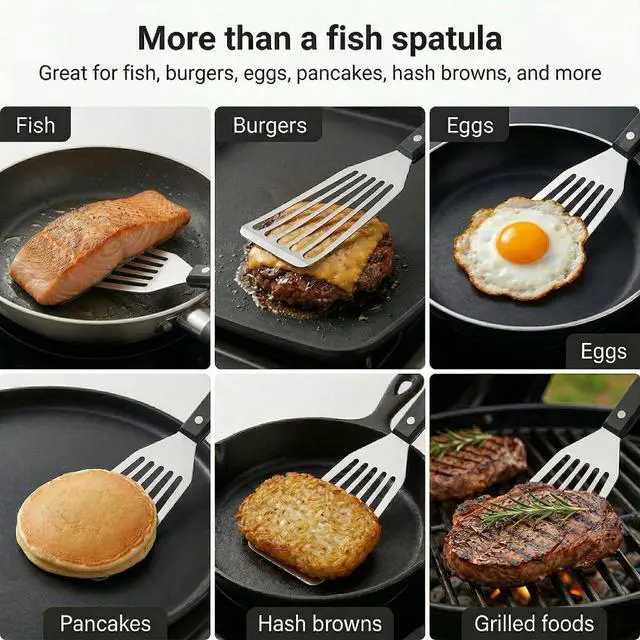 Alt view image 2 of 7 - Fish Spatula, 12" Stainless Steel Slotted Turner for Cast Iron & Griddle