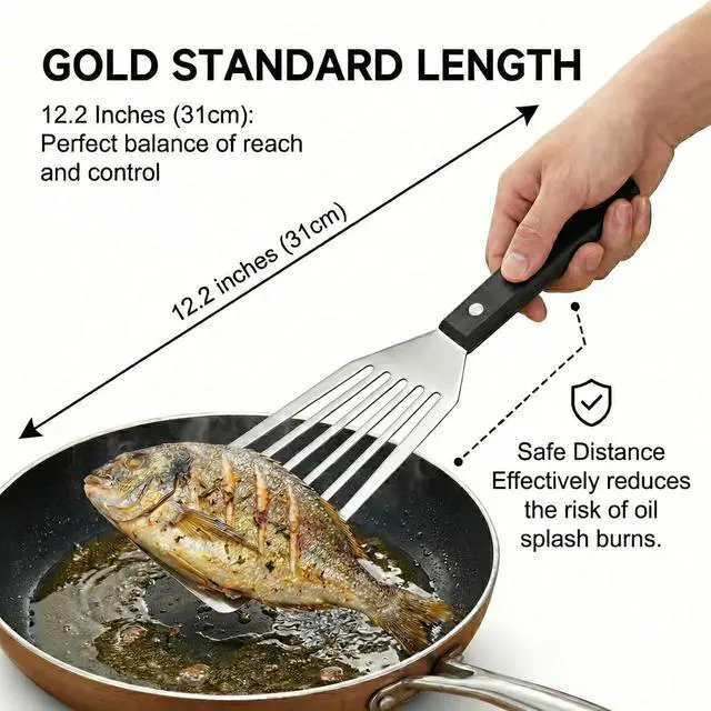 Alt view image 5 of 7 - Fish Spatula, 12" Stainless Steel Slotted Turner for Cast Iron & Griddle