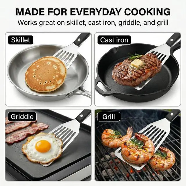 Alt view image 4 of 7 - Fish Spatula, 12" Stainless Steel Slotted Turner for Cast Iron & Griddle