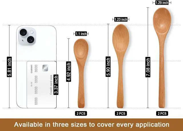 Alt view image 2 of 7 - 6PCS Small Wooden Spoons for Eating, 3 Sizes Wooden Teaspoons
