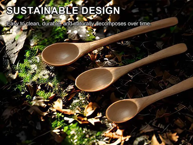 Alt view image 6 of 7 - 6PCS Small Wooden Spoons for Eating, 3 Sizes Wooden Teaspoons