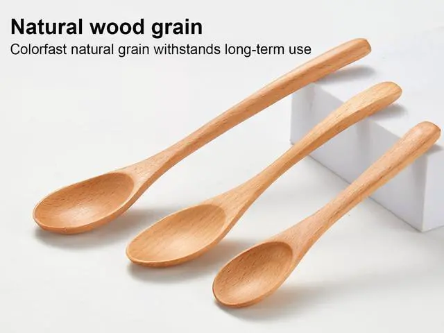 Alt view image 7 of 7 - 6PCS Small Wooden Spoons for Eating, 3 Sizes Wooden Teaspoons