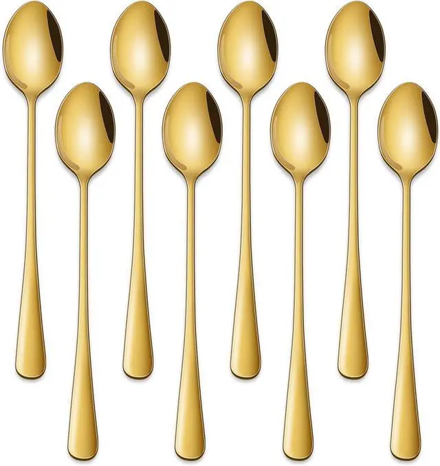 Main image of 7.5 Inch Gold Iced Tea Spoons,Set Of 8 Stainless Steel Long Coffee Spoons,Long Handle Stirring Spoon For Dessert,Coctails,Ice Cream,Milk,Iced Teaspoons For Bar
