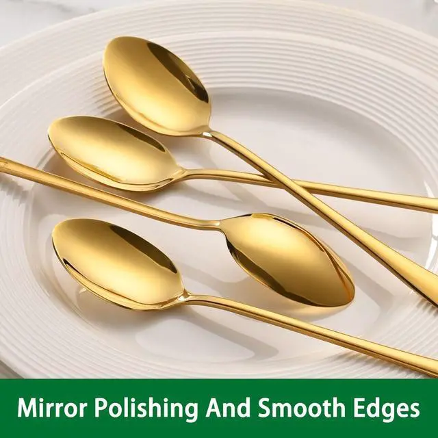 Alt view image 2 of 7 - 7.5 Inch Gold Iced Tea Spoons,Set Of 8 Stainless Steel Long Coffee Spoons,Long Handle Stirring Spoon For Dessert,Coctails,Ice Cream,Milk,Iced Teaspoons For Bar