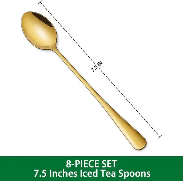 Alt view image 3 of 7 - 7.5 Inch Gold Iced Tea Spoons,Set Of 8 Stainless Steel Long Coffee Spoons,Long Handle Stirring Spoon For Dessert,Coctails,Ice Cream,Milk,Iced Teaspoons For Bar